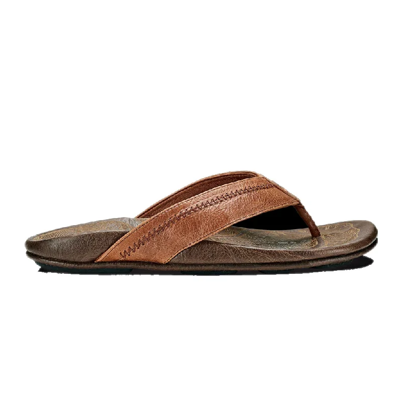 surfboards with soft-top construction for safety-Olukai Mens Hiapo Rum Dark Wood Sandal