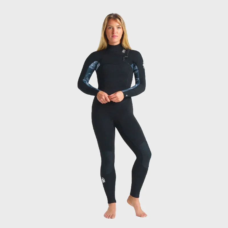 wetsuits for year-round use-C-Skins Solace 5/4/3 Womens Chest Zip Wetsuit - Black/Tropical