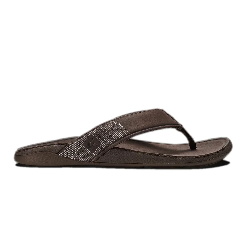 surfboards for smooth carving-Olukai Mens Tuahine Dark Wood Sandal