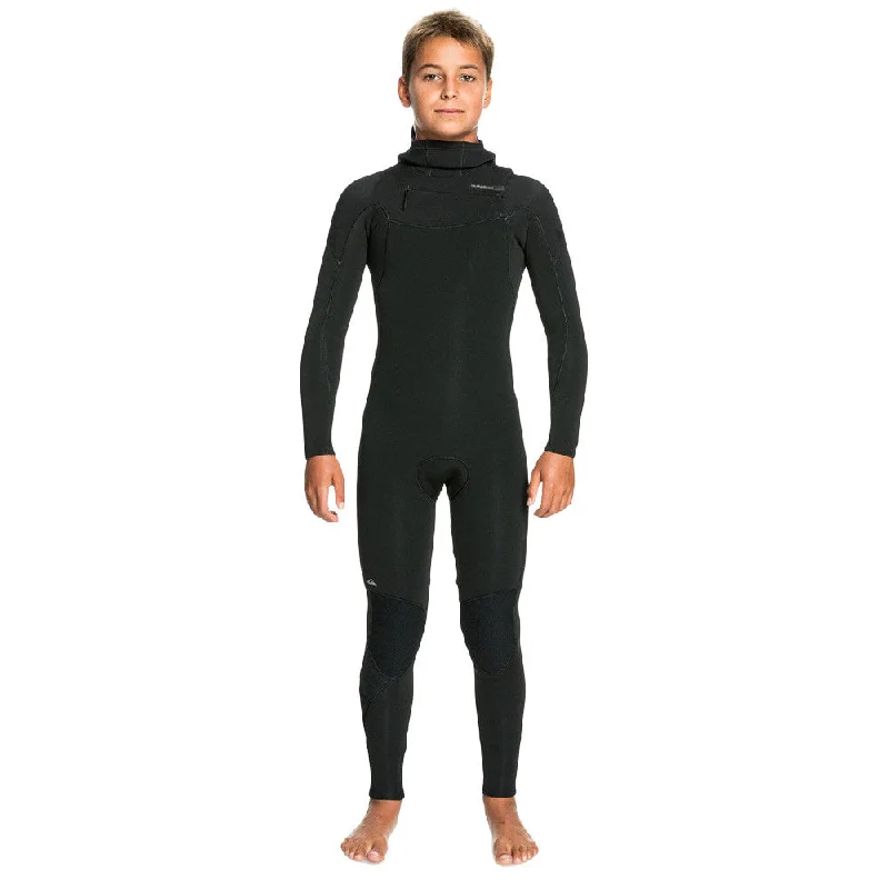 wetsuits for tropical water activities-Quiksilver Boy's 8-16 4/3 Everyday Sessions Hooded Wetsuit - Black