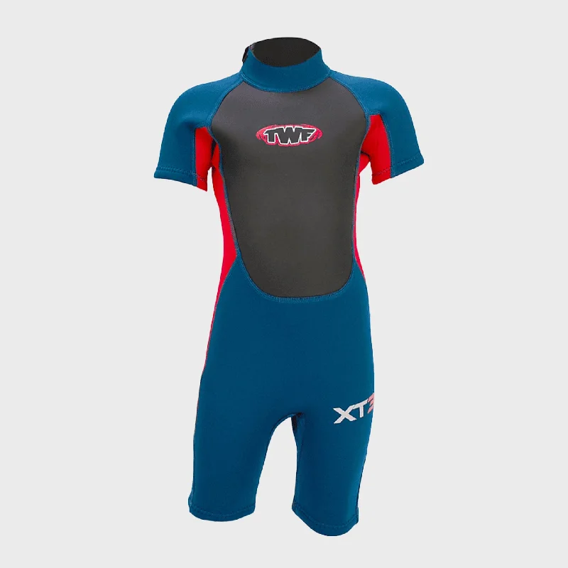 affordable wetsuits for recreational use-TWF XT3 3mm Kids Shortie Wetsuit - Red