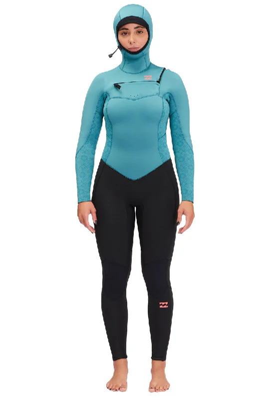 best wetsuits for cold water-Billabong Women's Synergy 5/4 Hooded Chest Zip Wetsuit - Marine