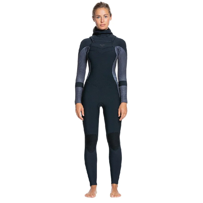 durable wetsuits for aggressive surfers-Roxy Women's Syncro 5/4/3 Hooded Wetsuit - Jet / Black