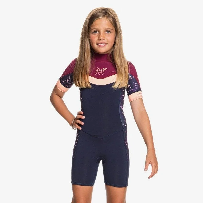 wetsuits for surfing in windy conditions-Roxy Syncro 2/2 Girls Short Sleeve Shortie Wetsuit