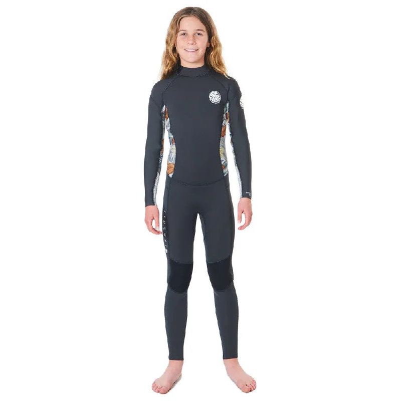 wetsuits for reduced drag and speed-Rip Curl Junior Girl's Dawn Patrol 4/3 Back Zip Wetsuit - Charcoal Grey