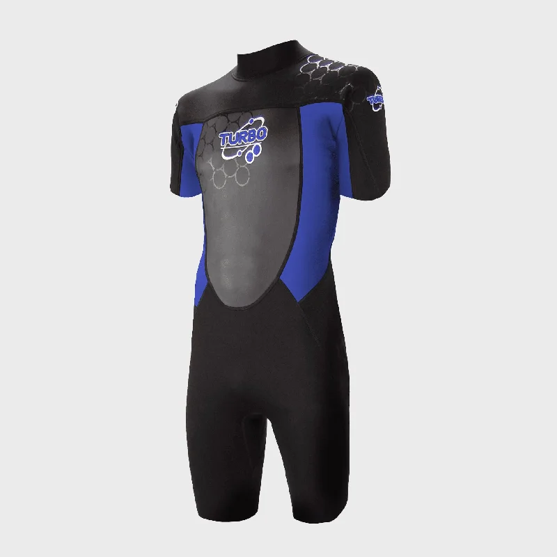 wetsuits for reduced water entry at the neck-TWF Turbo 2.5mm Mens Shortie Wetsuit - Blue