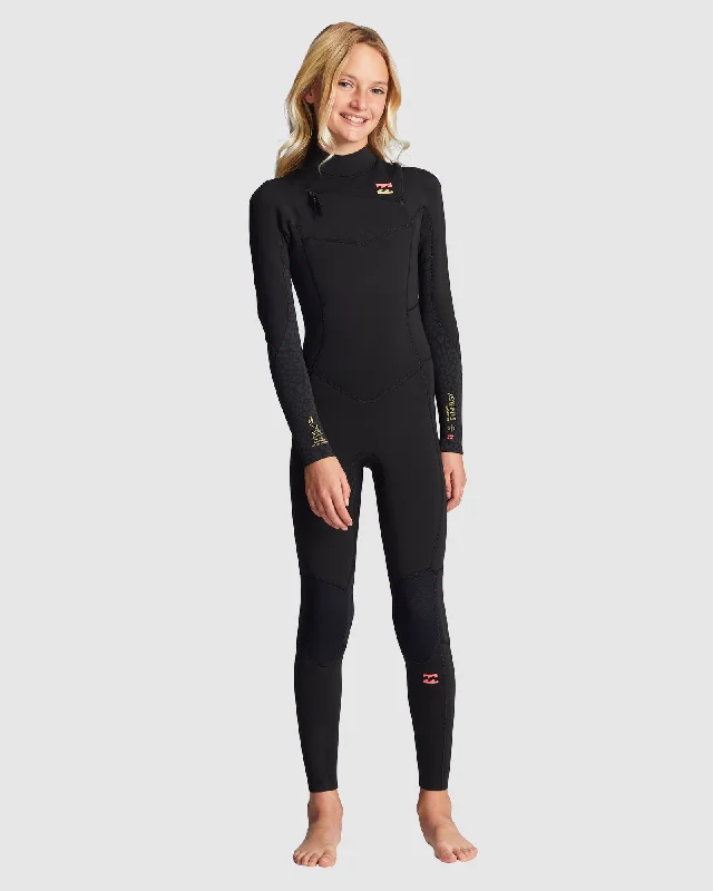 wetsuits for increased flexibility-Girls 4-14 4/3mm Synergy Chest Zip Wetsuit