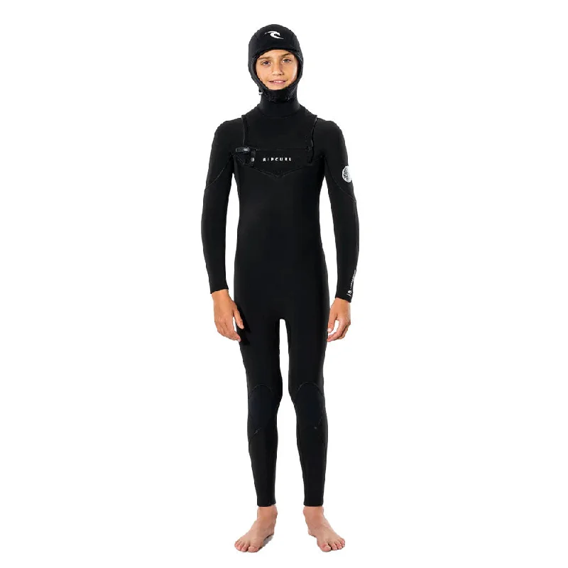 best wetsuits for triathlons-Rip Curl Youth Dawn Patrol 5/4 Hooded Wetsuit - Black