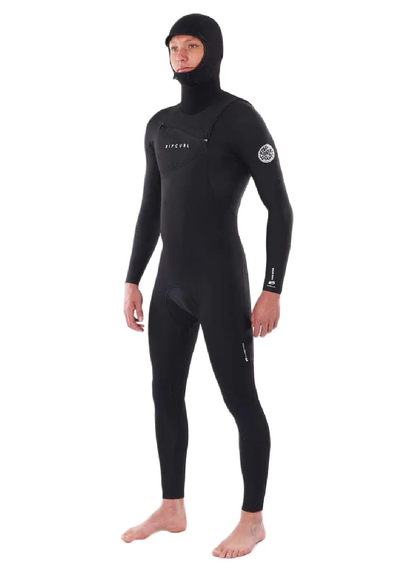 wetsuits for swimming in cold water-Rip Curl Mens Dawn Patrol Hood 5/4mm GB Chest Zip Steamer Wetsuit