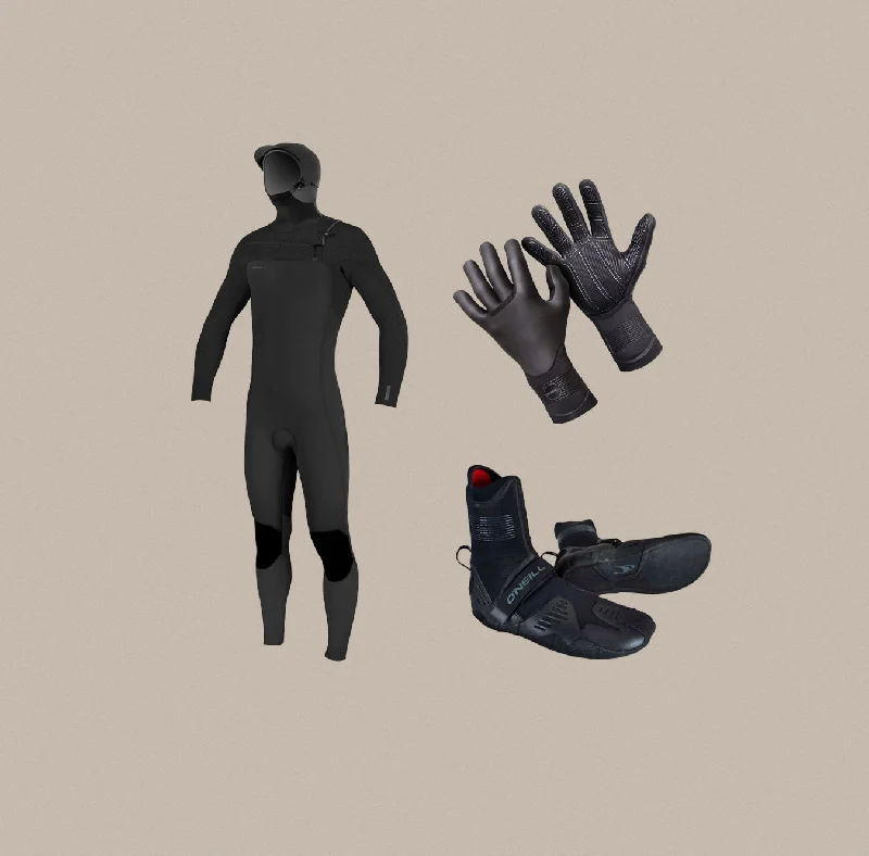 wetsuits for surfing in colder climates-O'Neill Mens Hyperfreak Wetsuit & Accessory Bundle