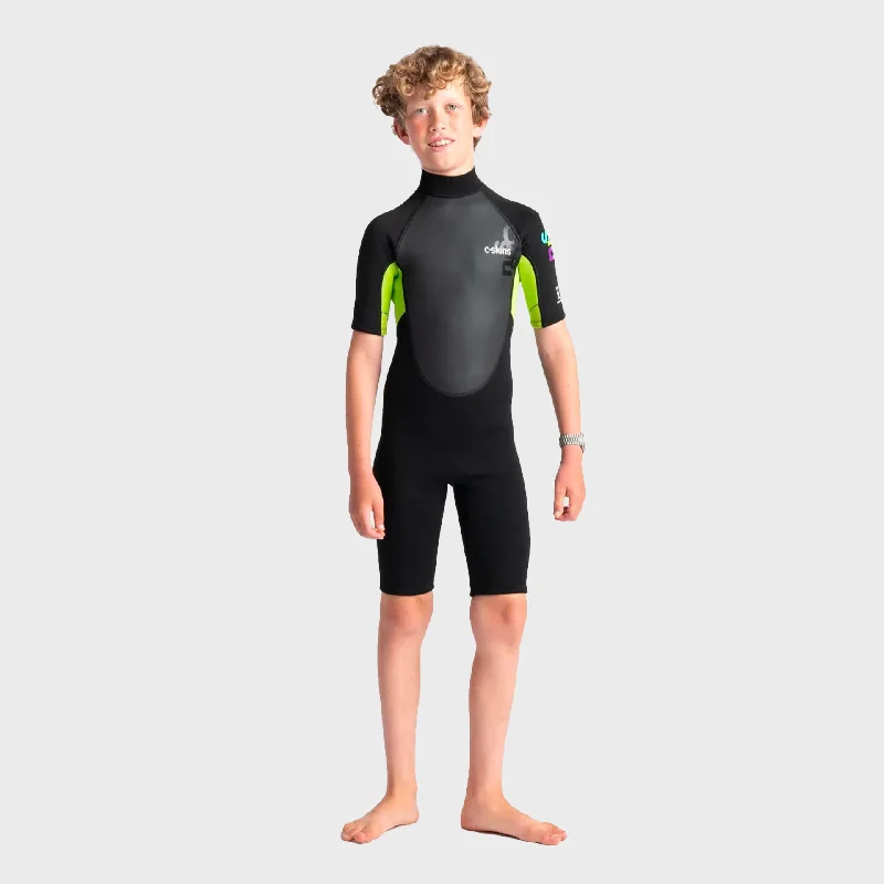 wetsuits for better water resistance-C-Skins Element 3/2 Junior Shortie Wetsuit - Black/Lime Multi