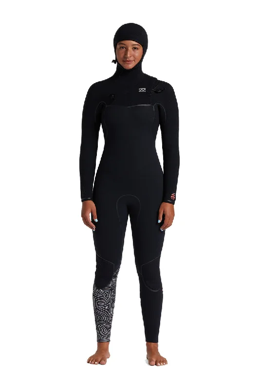 full-body wetsuits for cold conditions-Billabong Women's Furnace 5/4 Chest Zip Hooded Wetsuit - Midnight Trails