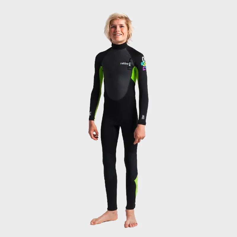 wetsuits for eco-conscious consumers-C-Skins Element 3/2 Junior Wetsuit - Black/Lime/Multi