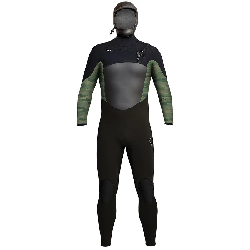 wetsuits with adjustable collars for fit-Xcel Infiniti 5/4 Hooded Wetsuit - Camo