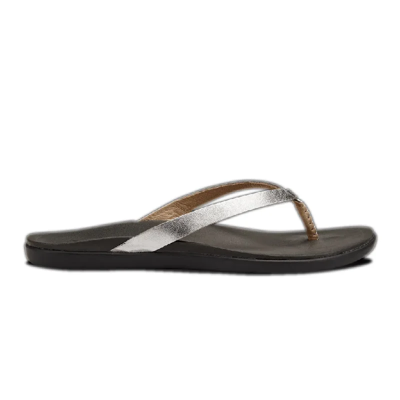 surfboards for long-distance paddling-Olukai Womens Ho'opio Silver/Charcoal Sandal