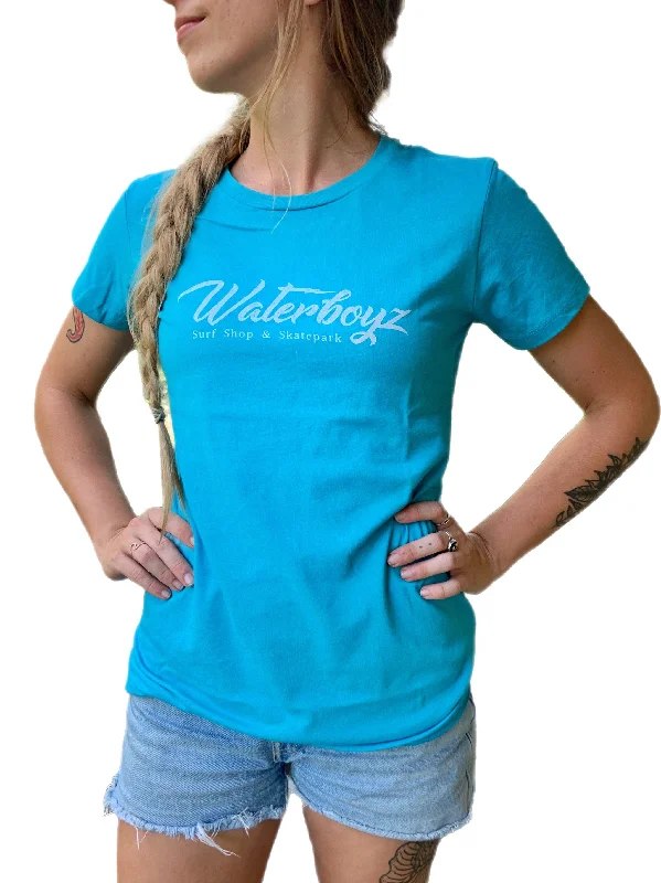 surfboards with narrower tail for speed-Waterboyz Girls Fitted Bolt S/S Tee