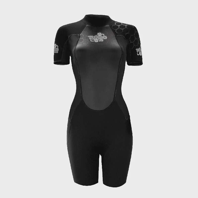 wetsuits for better fit and comfort in waves-TWF Turbo 2.5mm Womens Shortie Wetsuit - Black