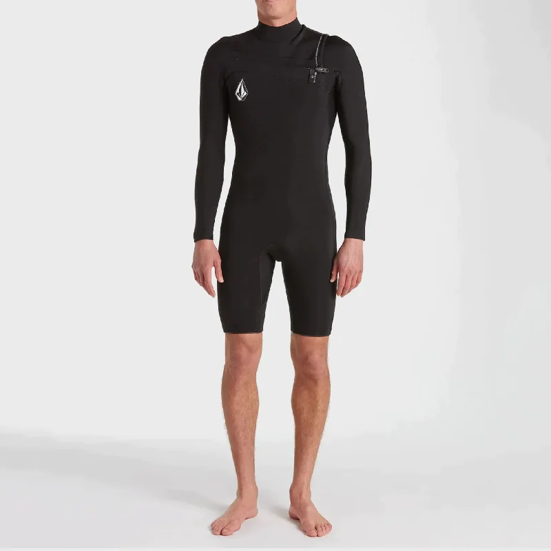 wetsuits for triathletes with comfort-Volcom Mens Long Sleeve 2/2mm Chest Zip Wetsuit - Black