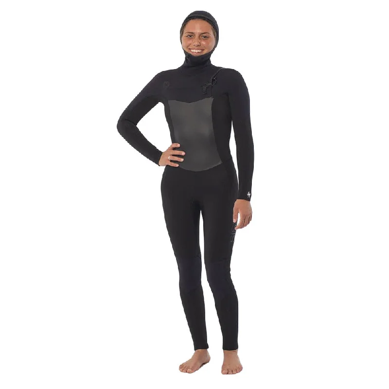 full-body wetsuits for cold conditions-SisstrEvolution 7 Seas 5/4 Hooded Chest Zip Wetsuit - Solid Black