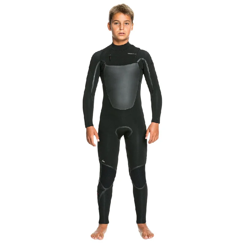 wetsuits for surfing in windy conditions-Quiksilver Boy's 8-16 5/4/3 Marathon Sessions Chest Zip Wetsuit - Black