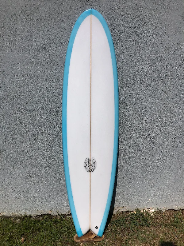 Kookapinto Shapes | 7'3" Fiddle Fish Quad Fin Baby Blue Surfboard