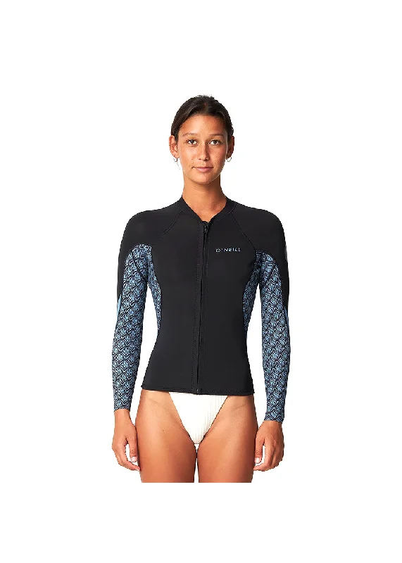 wetsuits for triathletes with comfort-ONeill Womens Bahia 1.5mm Zip Through Wetsuit Jacket