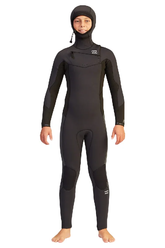 best wetsuits for triathlons-Billabong Boy's Absolute 5/4 Hooded Full Wetsuit - Black Rock