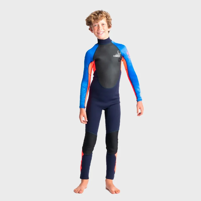 high-performance wetsuits for surfing-C-Skins Element 3/2 Junior Kids Wetsuit - Slate Navy/Flo Red/Blue Tie Dye