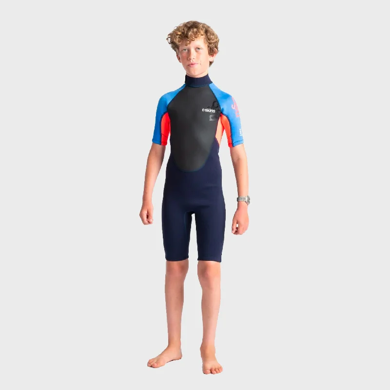 best wetsuits for consistent thermal regulation-C-Skins Element 3/2 Junior Shortie Wetsuit - Slate Navy/Flo Red/Blue Tie Dye