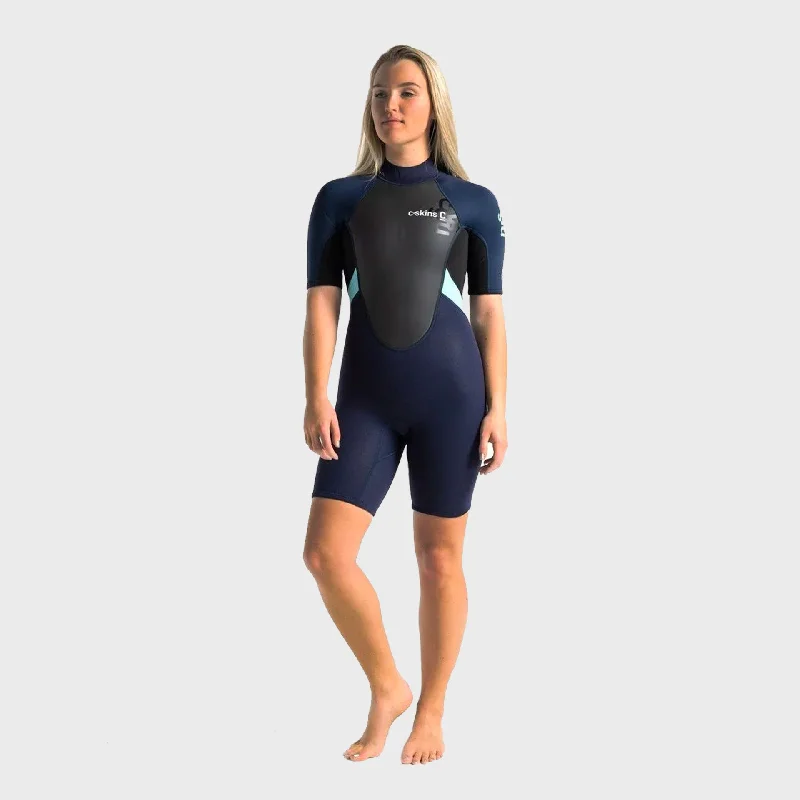 wetsuits for professional divers-C-Skins Element 3/2 Womens Shortie Wetsuit - Slate/Black/Ice Blue