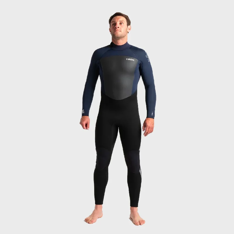 wetsuits with UV protection for outdoor sports-C-Skins Legend 5/4/3 Mens Back Zip Wetsuit - Black/Slate Navy/Grey