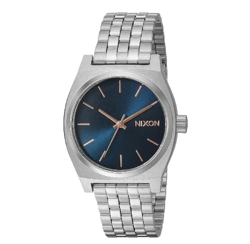 surfboards for optimal grip in wet conditions-Nixon Medium Time Teller Navy/Rose Gold