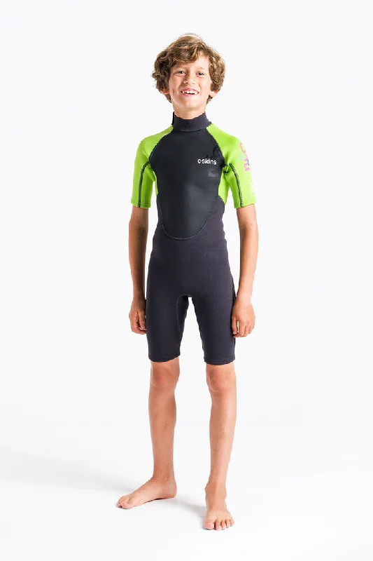 wetsuits with UV protection for outdoor sports-C-Skins Element 3/2 Junior Shortie Wetsuit - Anthracite/Lime Multi