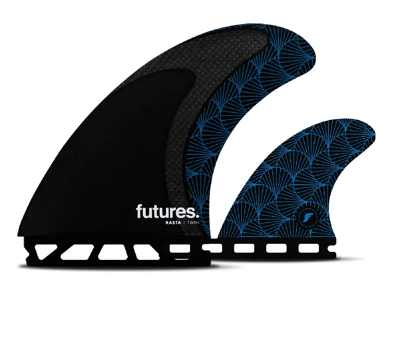 surfboards with wide tails for stability-Futures Rasta Twin+1 Blk/Blue