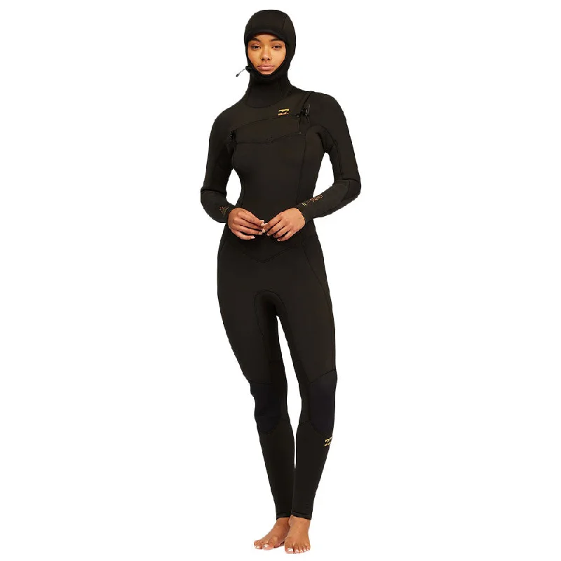 wetsuits for kayak paddling-Billabong Women's Synergy 5/4 Hooded Wetsuit - Black Tie Dye