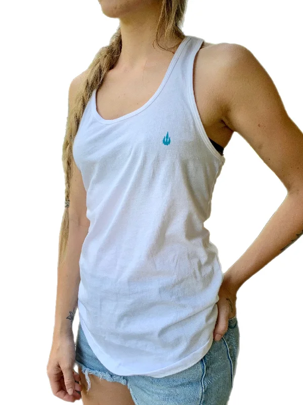 surfboards with tri-fin setups for balance-WBZ Girls Tiny Trident Racerback Tank