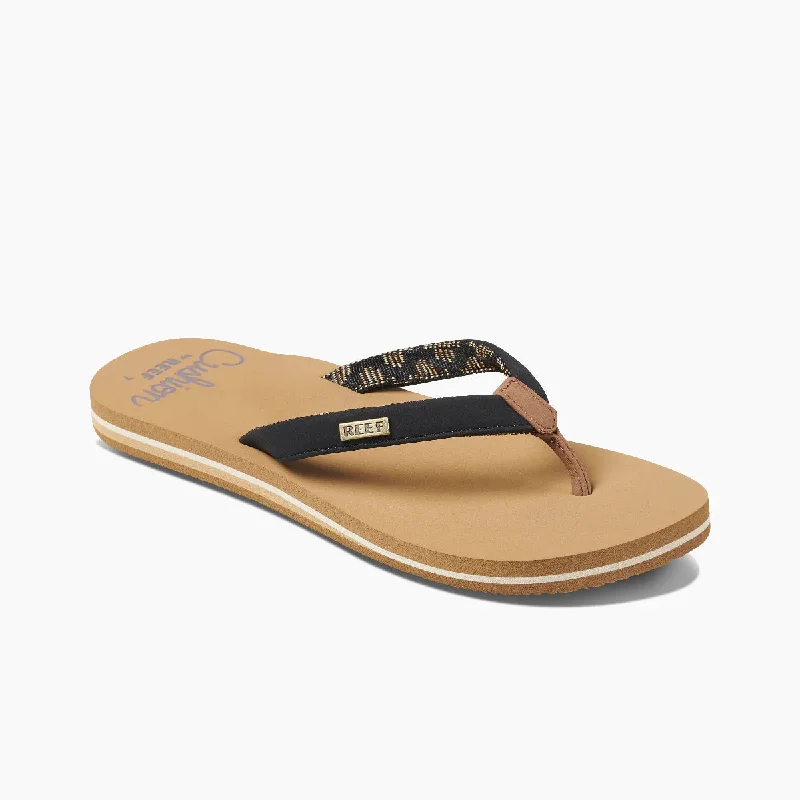 surfboards with deep concave for fast turns-Reef Womens Cushion Sands Black/Tan Sandals